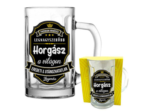 (VKNU098) Legnagyszerűbb Horgász - Vicces Söröskorsó, 5 dl - Ajándék Horgásznak